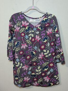 Hanna Andersson Floral Dress Gray Pink Green Blue 100% Cotton Girls Size 120 6